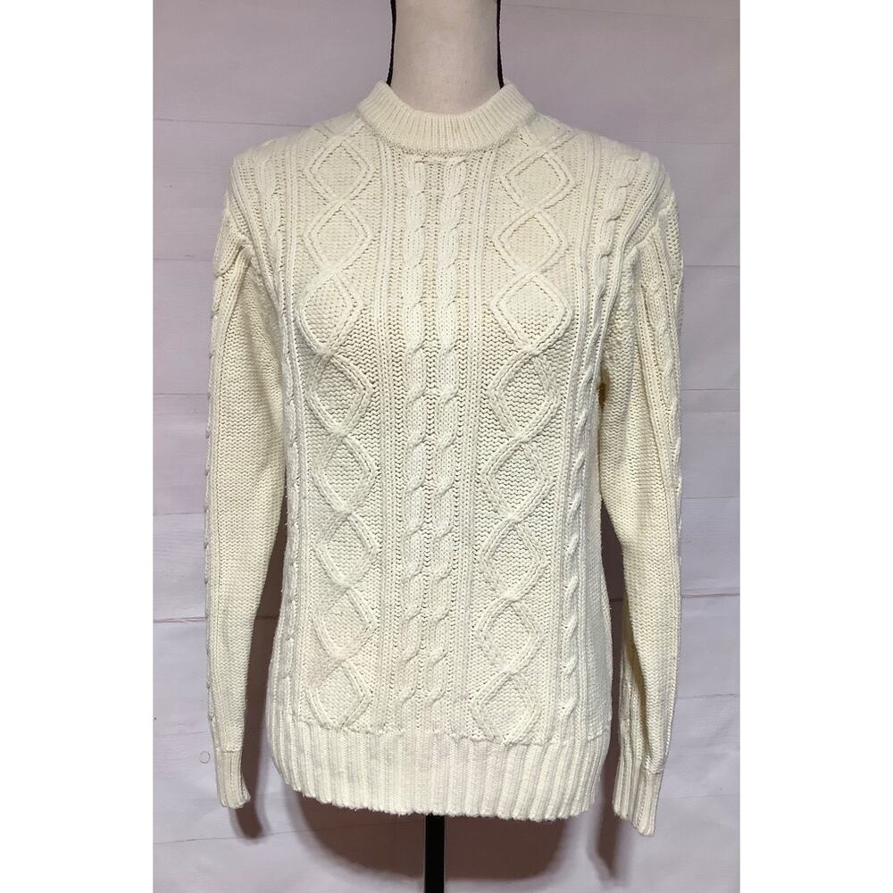 Vintage SNOWFLAKES sz M ivory cable knit pullover ski sweater